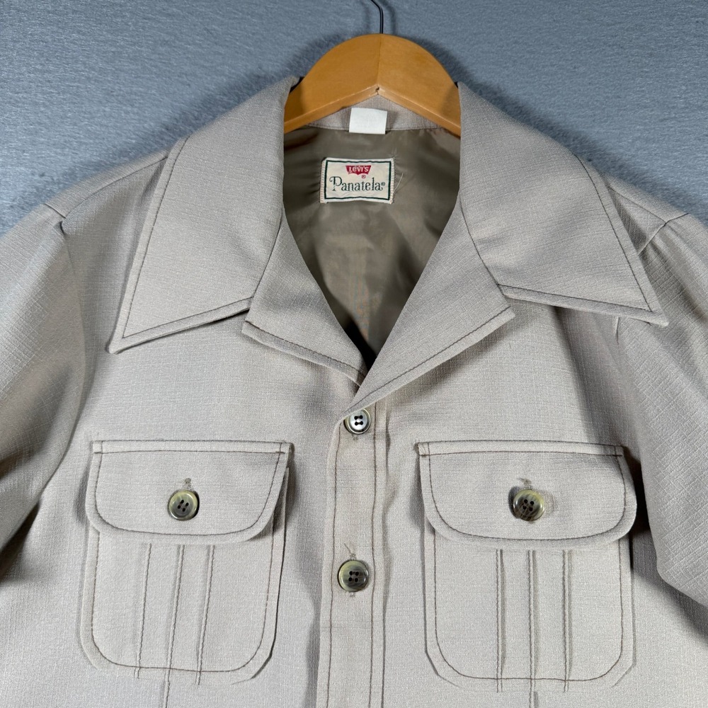 Levis Panatela Vintage 70s Safari Shirt Jacket Tan Beige Disco Collar Mens Large - Picture 6 of 12